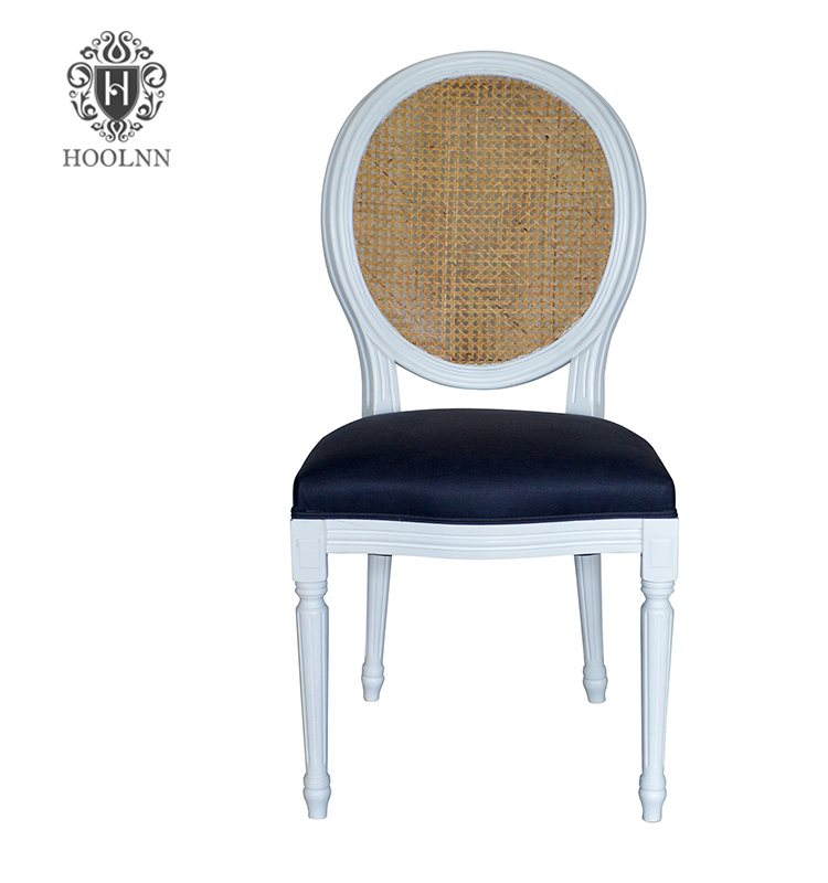 P2196-6 Vintage French Louis Oak Framed Upholstered White Lacquer Button Oval Back Dining Chair
