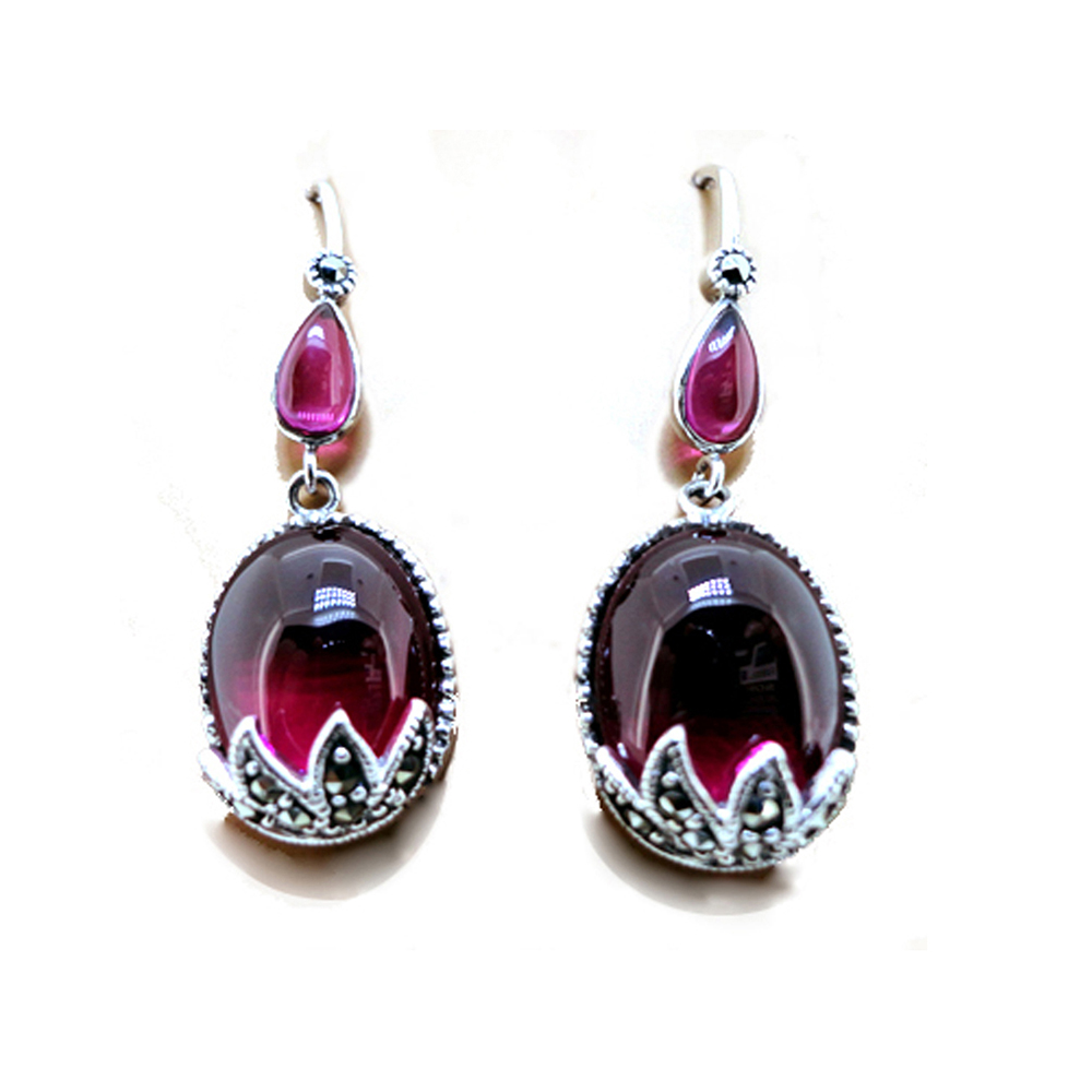 Antique style violet agate silver accessories earring