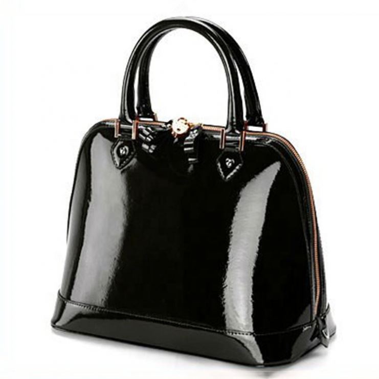 Handmade in Black Deep-Shine Italian Patent Calf Ladies Handbag