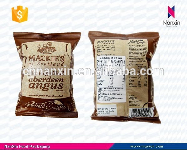 customized potato chips packaging back seal air filled bag