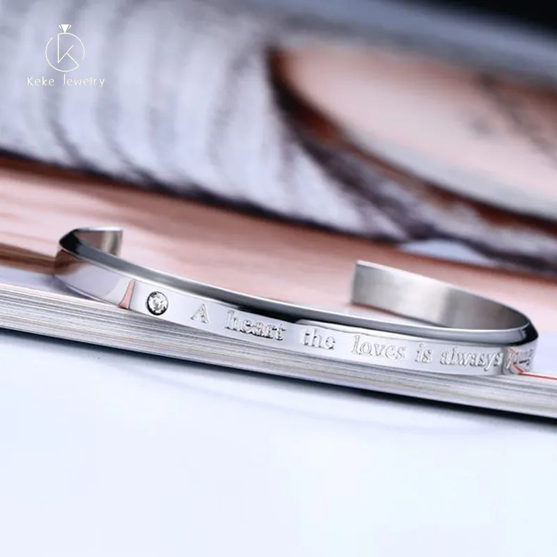 New Design 5MM Stainless Steel Rhinestone English Opening Men and Women Couple Bracelet B-188
