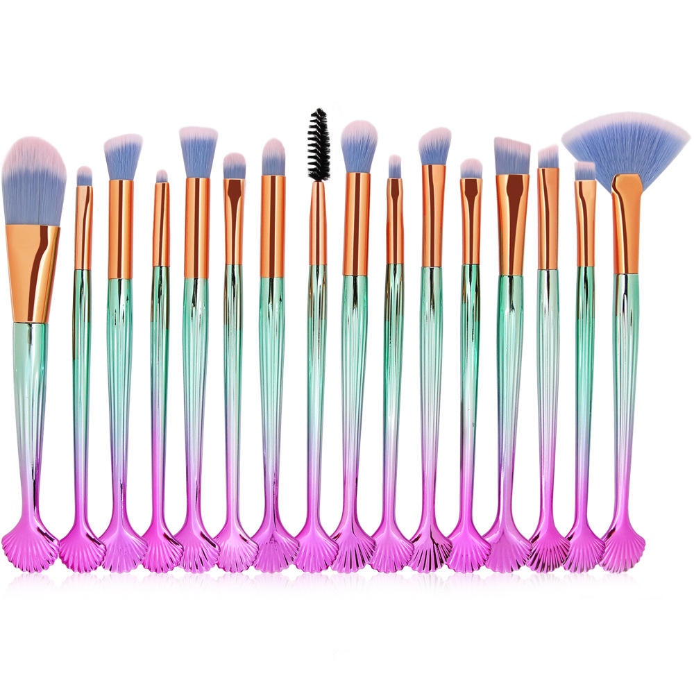 Multipurpose Make-up Face Tail Gold Beauty Need 16pcs Mermaid Foundation Makeup Brush
