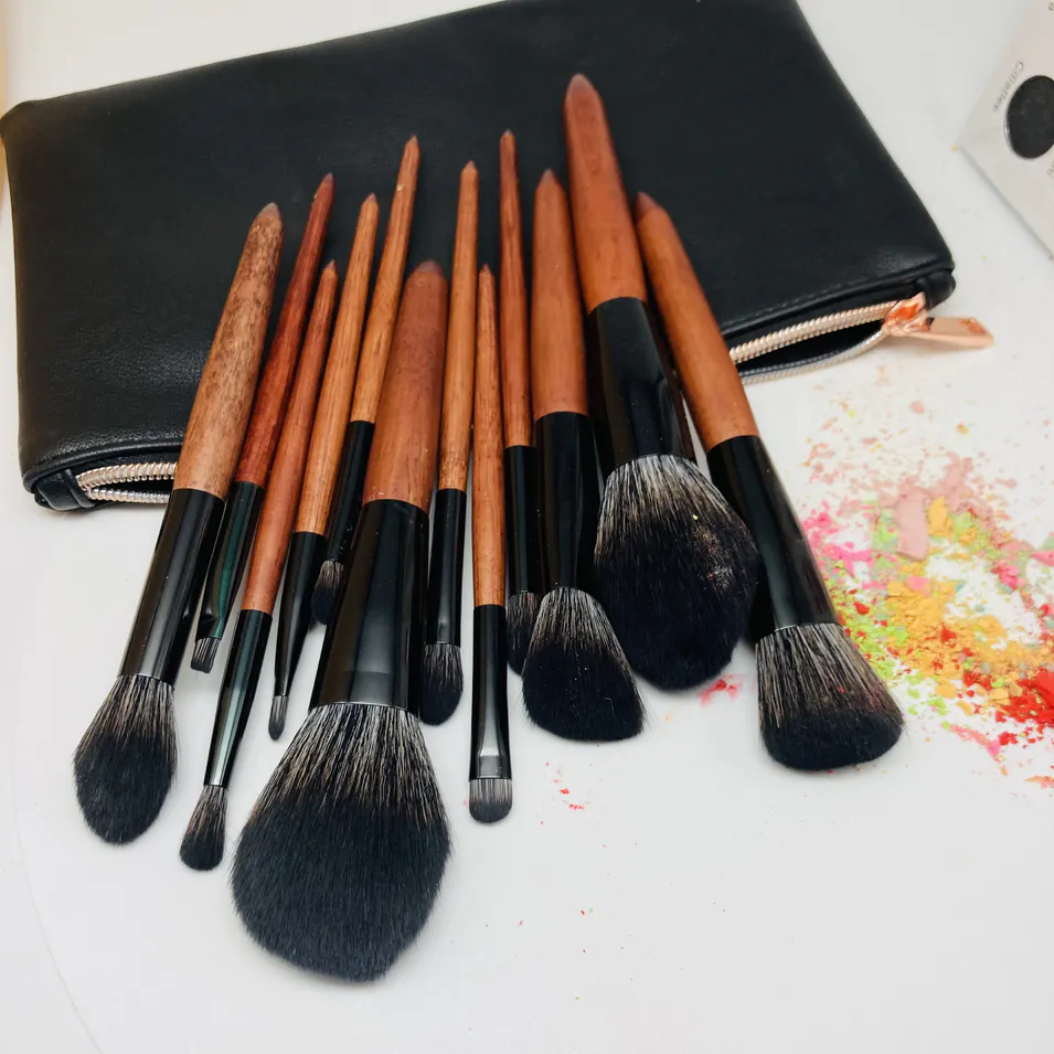 Travel make up brush bag packging vegan custom logo portable make up brushes 12 pcs