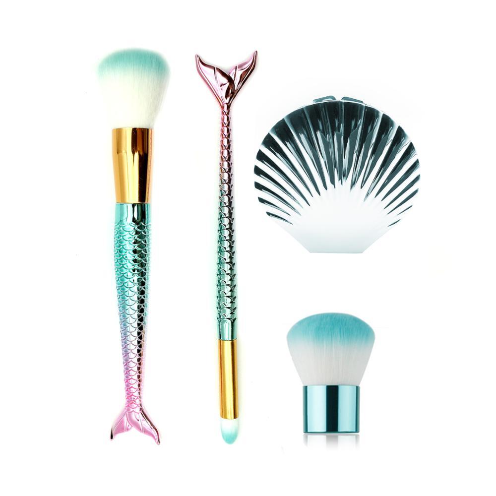 Hot sale 7 pcs Cosmetic foundation fish shape makeup brush, mermaid makeup brush set