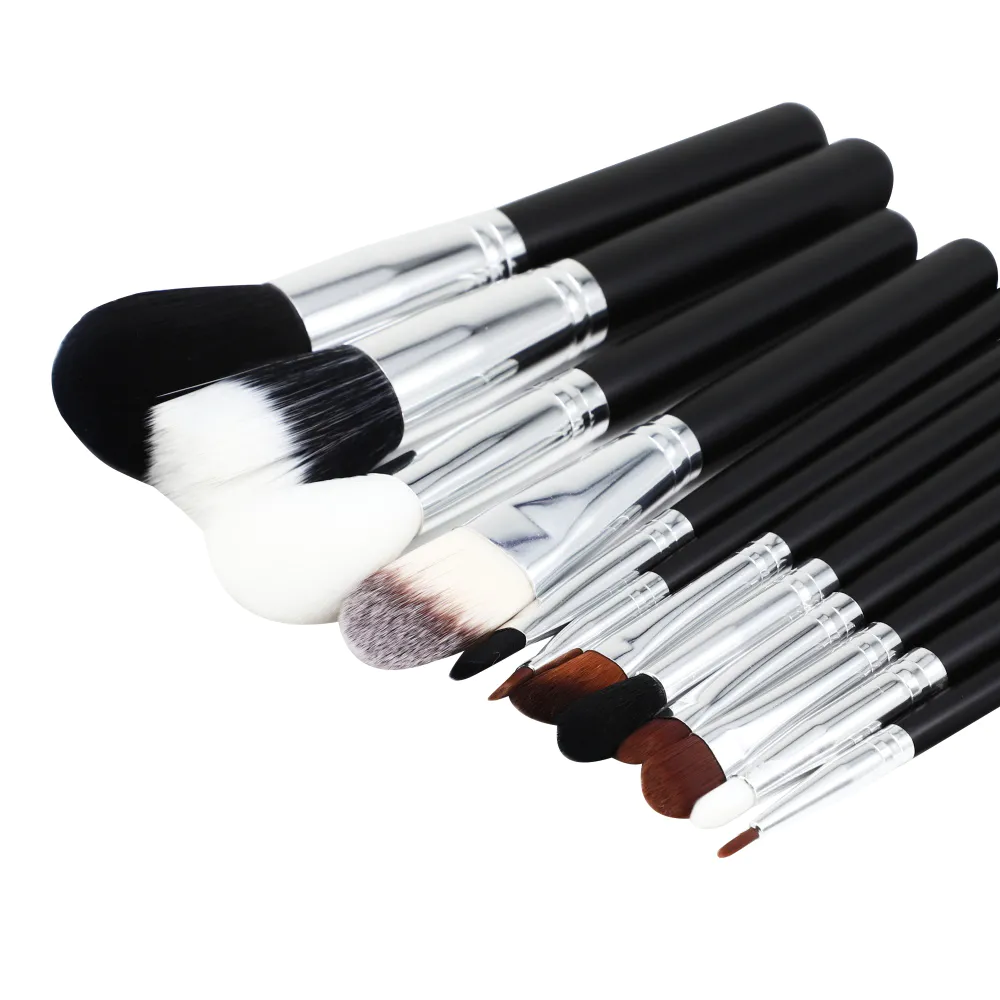 Suprabeauty brand customized color 12pcs natural hair foundation powder eye brow brushes tool custom logo Makeup Brush kit