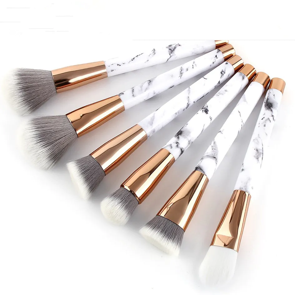15pcs Marble cosmetic brush set with angled fluffy powder blusher eye makeup kit