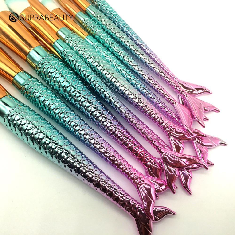 Vendita calda 7 pezzi Pennello cosmetico per trucco a forma di pesce per fondamenta, set di pennelli per trucco sirena