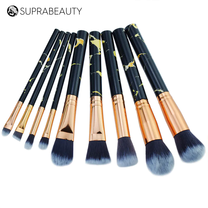 Set di pennelli cosmetici in marmo nero con supporto per il viso in polvere Kabuki per trucco