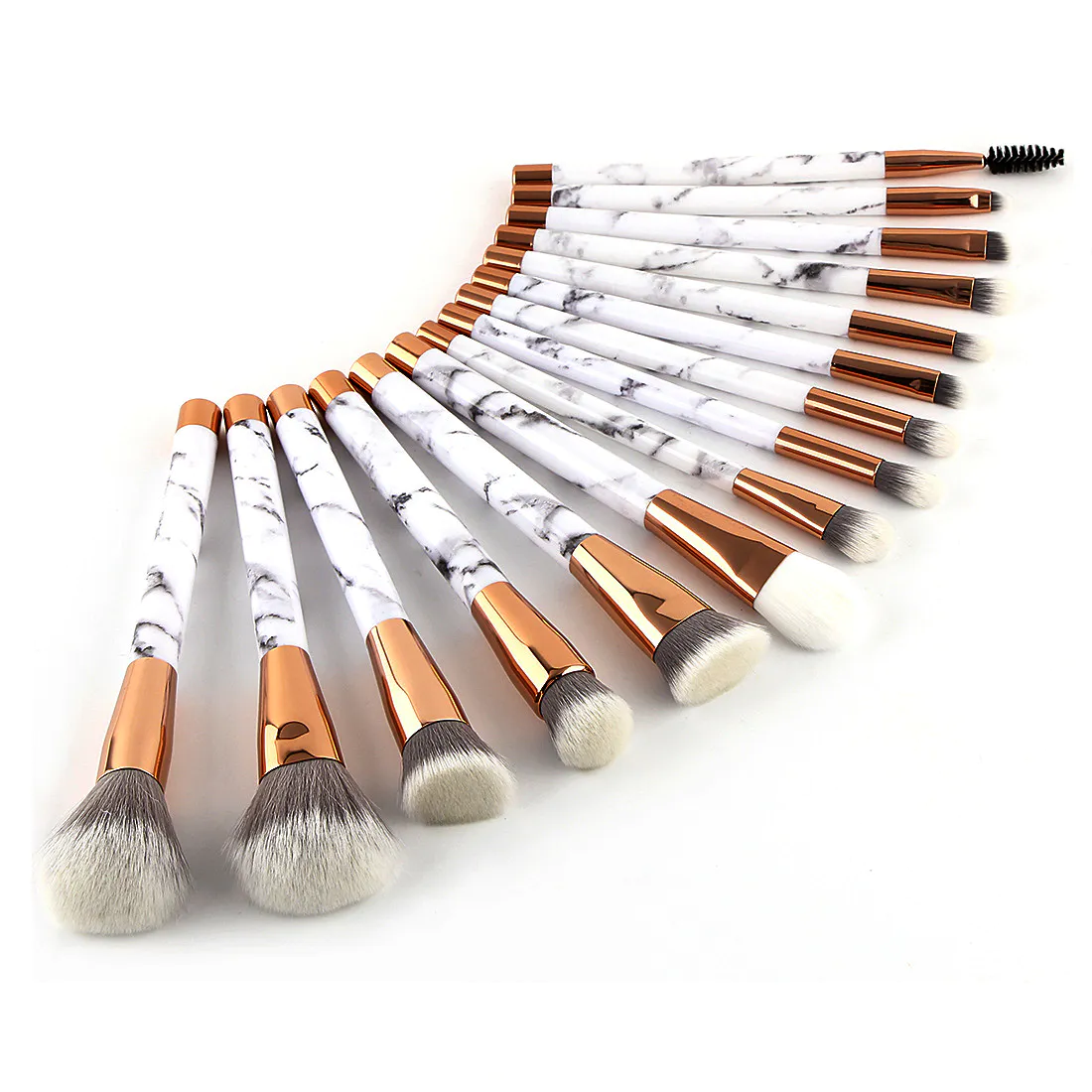 15pcs Marble cosmetic brush set with angled fluffy powder blusher eye makeup kit