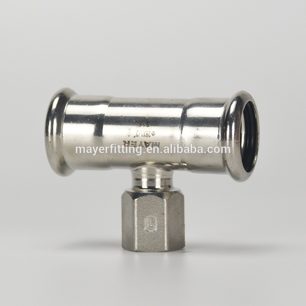 Top Quality Stainless Steel Press Fitting Female Tee Pipe Fitting 28x1/2