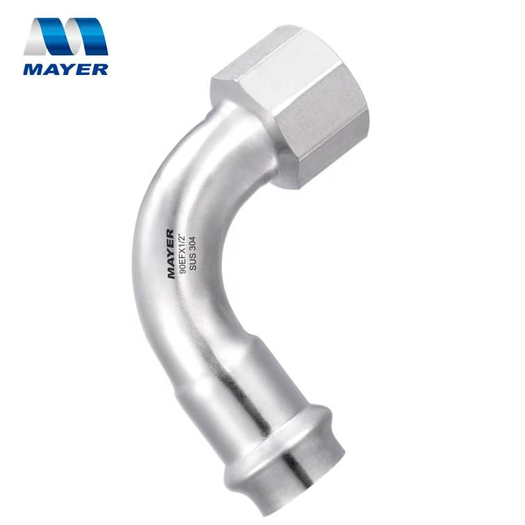 Factory Direct Sanitary Pipe Fittings 90 Degree Long Radius female Elbow/Bend ss304/316l