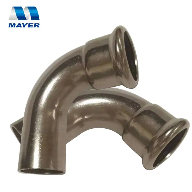 Stainless Steel press fitting 90 elbow with plain end like Mapress