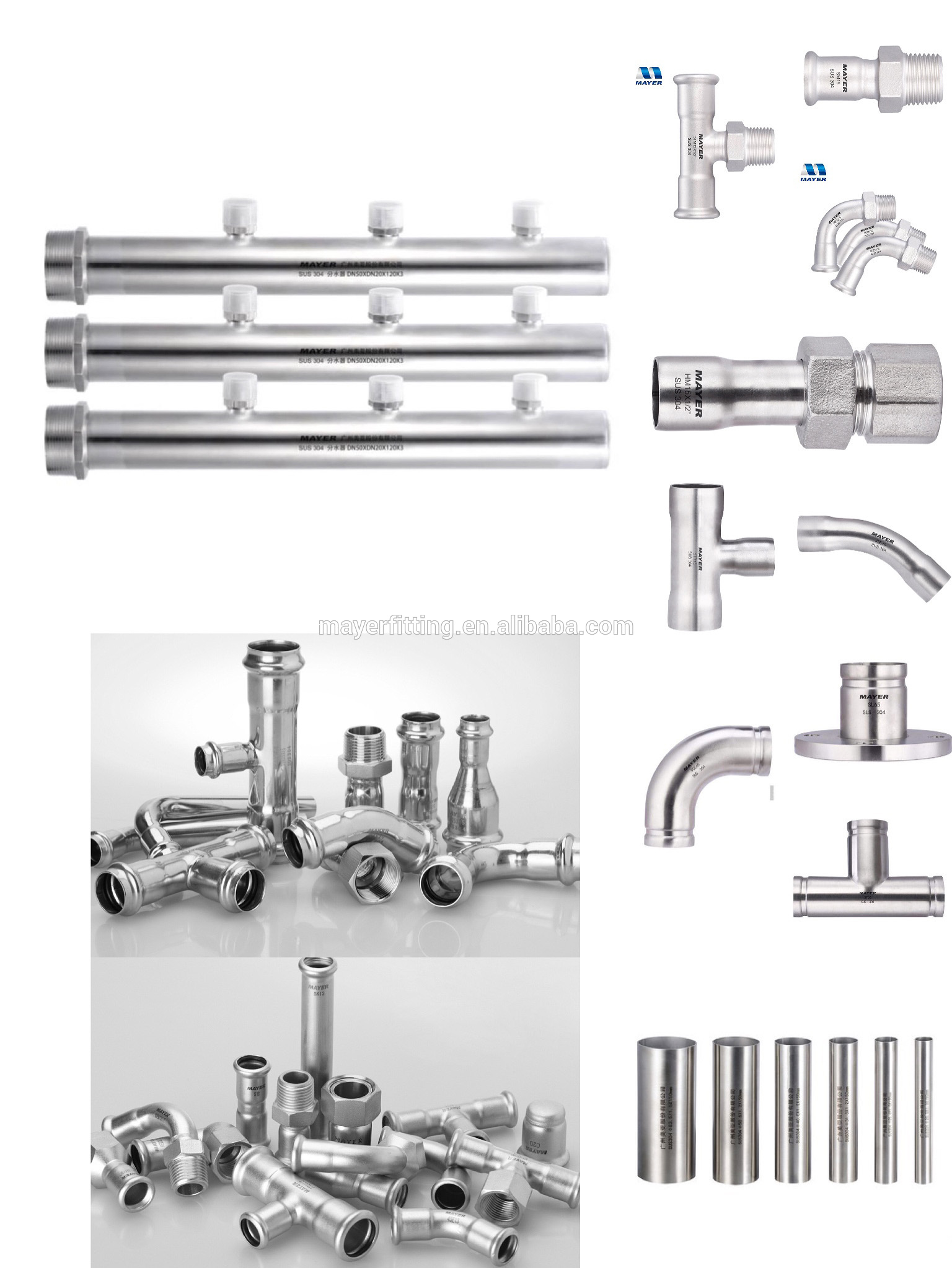304/316L stainless steel press elbow fitting application on pipe connection M profile