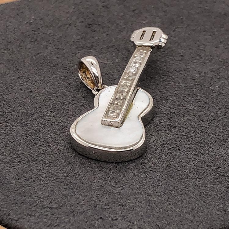 product-White Shell Guitar Shape Silver Cz Fashion Pendant Agate Geode Drusy Jewelry-BEYALY-img-3