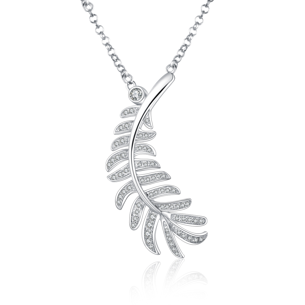 Wholesale Price Girl's Cz 925 Silver Leaf Pendant Feather Design