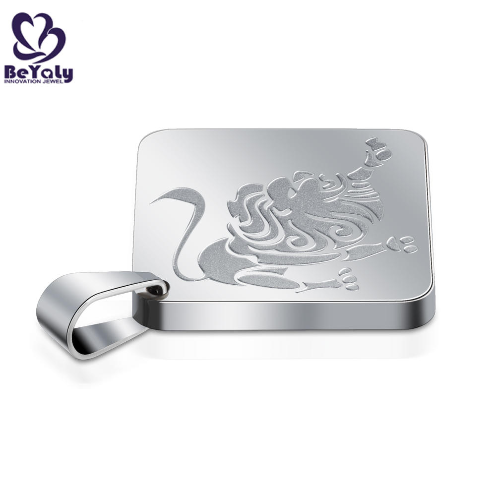 product-BEYALY-Square shape stainless steel custom engraved lion pendants-img-2