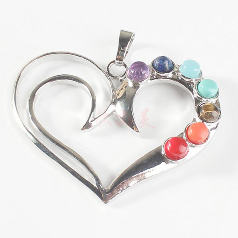 Beauty wings heart design silver bijoux 7 chakra pendant