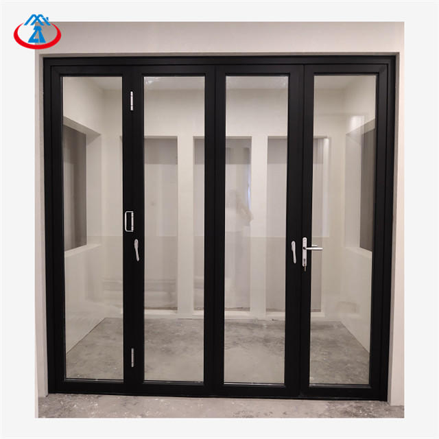 Black 4880mmW*2440mmH Double Tempered Glass Aluminum Frame Thermal Insulation Folding Door