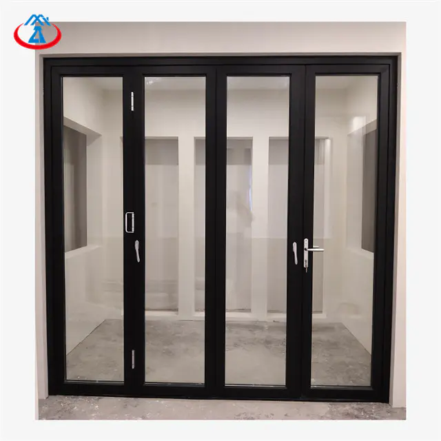 Black 4880mmW*2440mmH Double Tempered Glass Aluminum Frame Thermal Insulation Folding Door