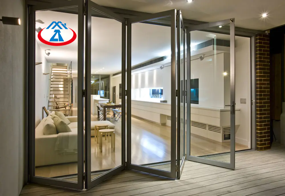 Customized Design Weatherproof Double Tempred Glass Large Folding Patio Doors Aluminium Bi Fold Sliding Doors