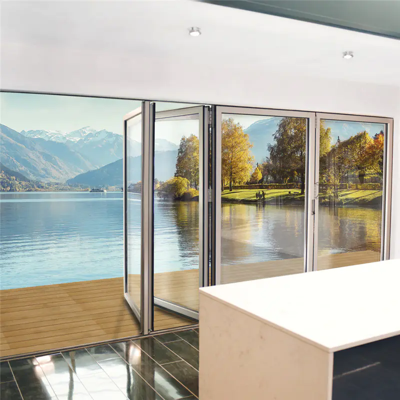 1800*2400mm Double Glazing Aluminium Soundproof Used Exterior Glass Folding Doors For Sale