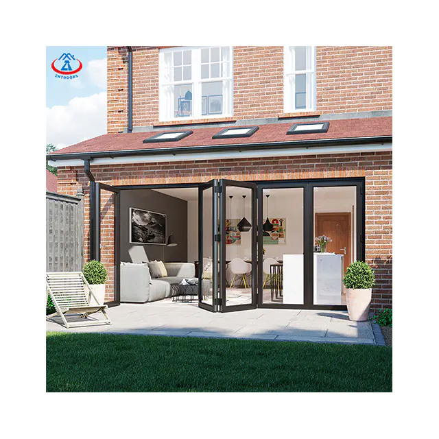 Customized Design Weatherproof Double Tempred Glass Large Folding Patio Doors Aluminium Bi Fold Sliding Doors