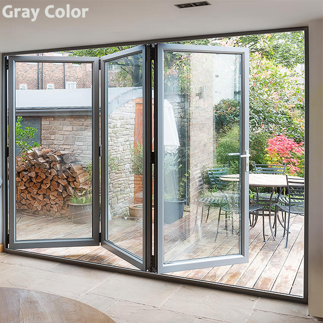 Customized Color Outdoor Thermal Break Double Glazed Metal Folding Doors Exterior Accordion Patio Doors