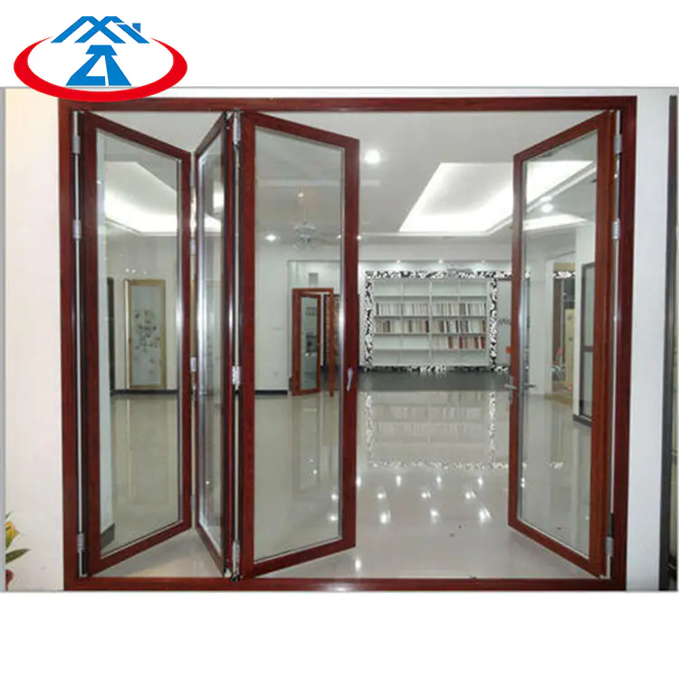Wood 4880mmW*2440mmH Double Tempered Glass Aluminum Frame Thermal Insulation Folding Door