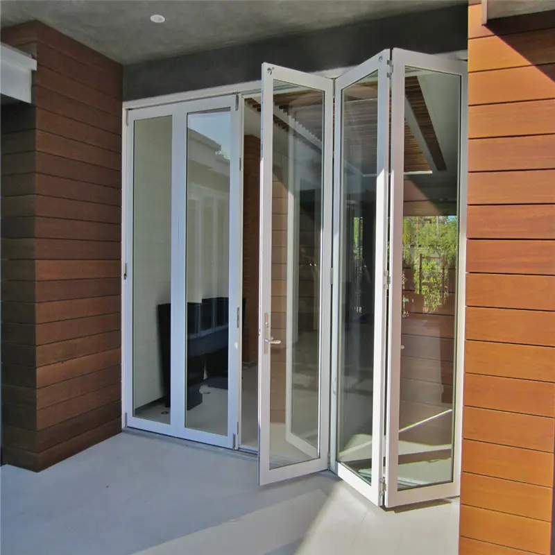 White 12*8 feet interior door aluminum frame with double tempered glass bifold door