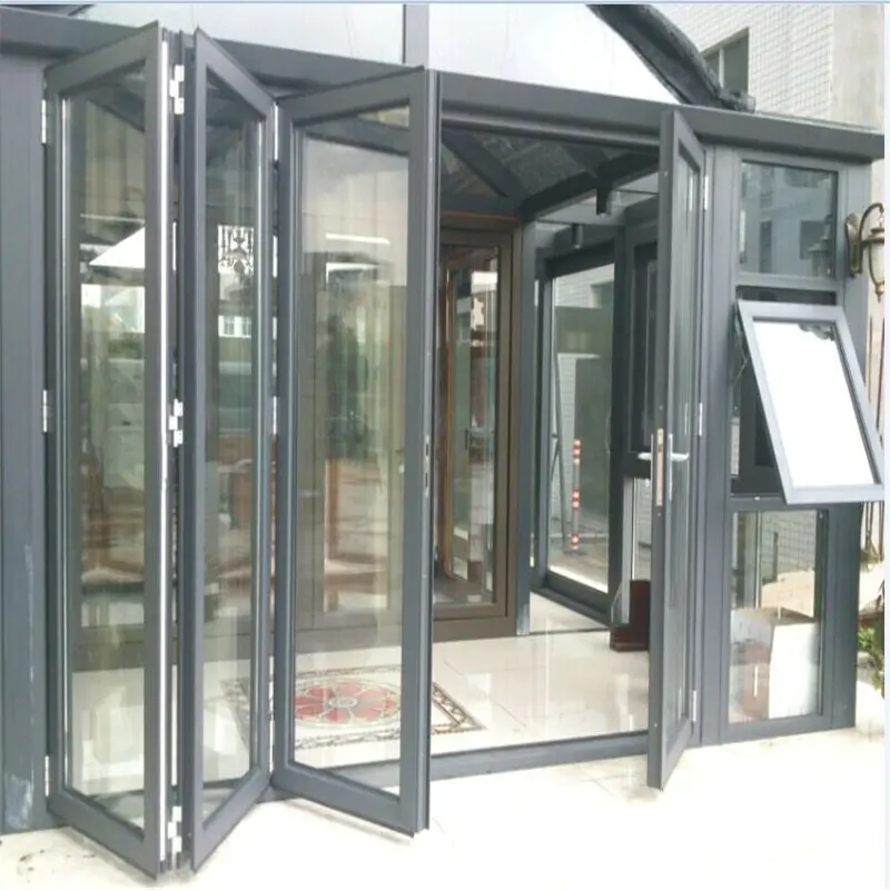 Gray 12*8 feet American style double tempered glass aluminum folding doorbifolding door