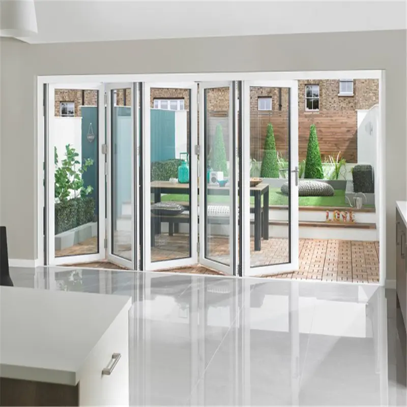 White 12*8 feet interior door aluminum frame with double tempered glass bifold door