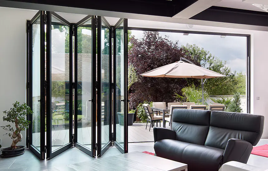 Exterior Windproof Aluminum Double Tempered Glass Patio Folding Door