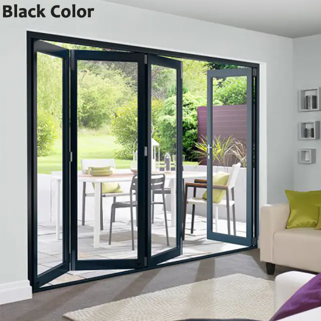 Modern Wind Resistance Toughed Glass Large Folding Doors Interior Aluminium Bi Folding Door With Exterior Door