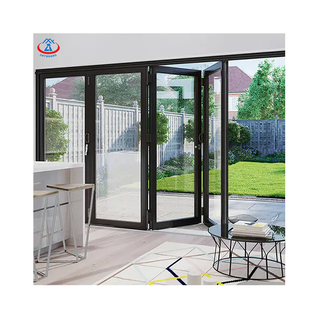 Customized Color Outdoor Thermal Break Double Glazed Metal Folding Doors Exterior Accordion Patio Doors