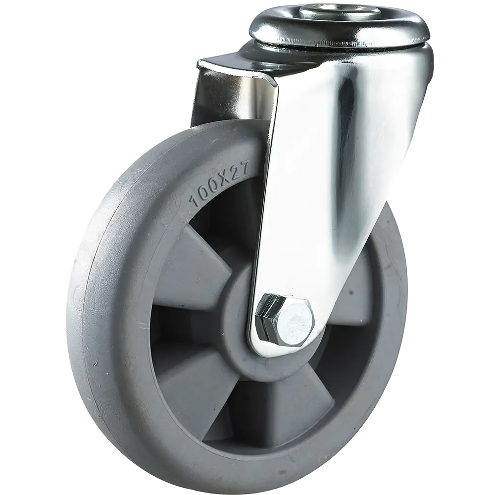 75mm 100mm 125mm Screw Thread Stem Swivel Grey PP Wheel DurableCaster Wheels For Material Handling Equipments