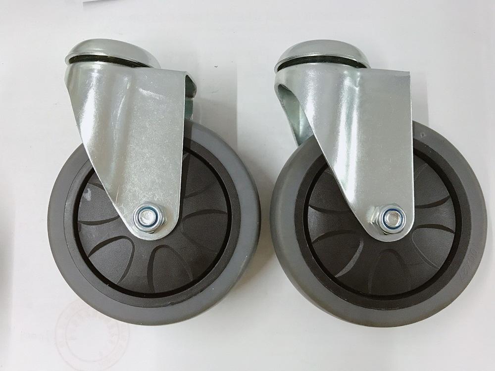 Factory Price 4 Inch 100mm PP Core Grey TPR Thermoplastic Rubber Bolt Hole Swivel Castor Wheel