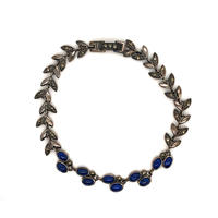 Blue Stone Leaf Chain Bracelet Silver Marcasite Jewelry Wholesale