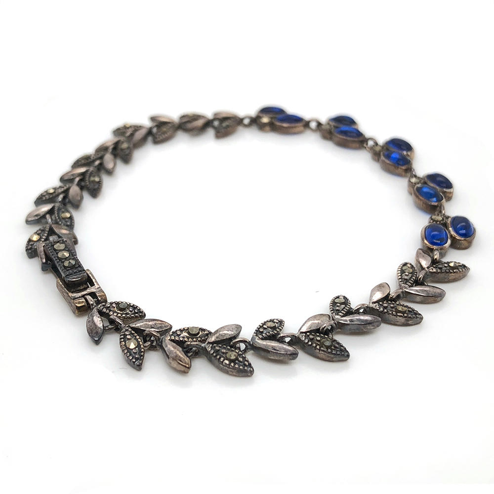 product-Blue Stone Leaf Chain Silver and Marcasite Bracelet Marcasite Jewelry Wholesale-BEYALY-img-3