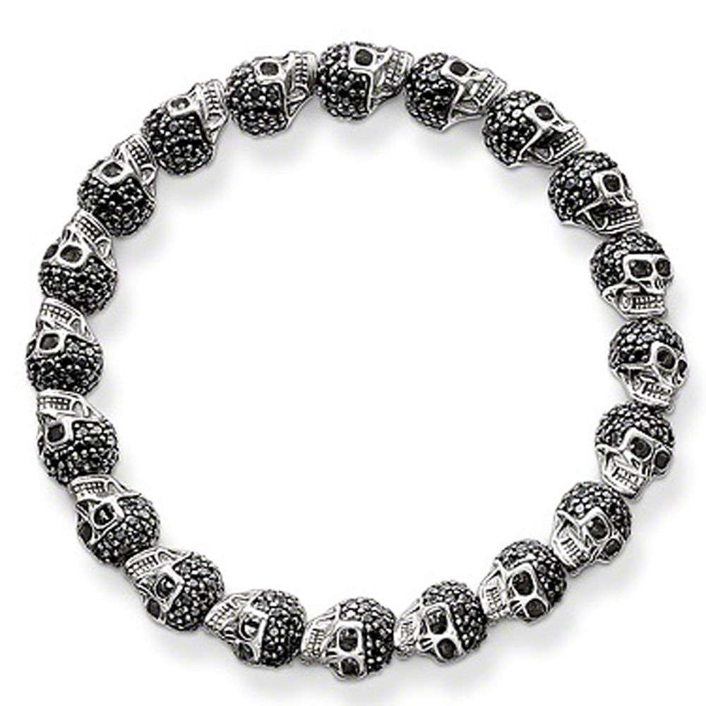 Black Onyx Silver Skull Wholesale Lucky Stone Bracelets
