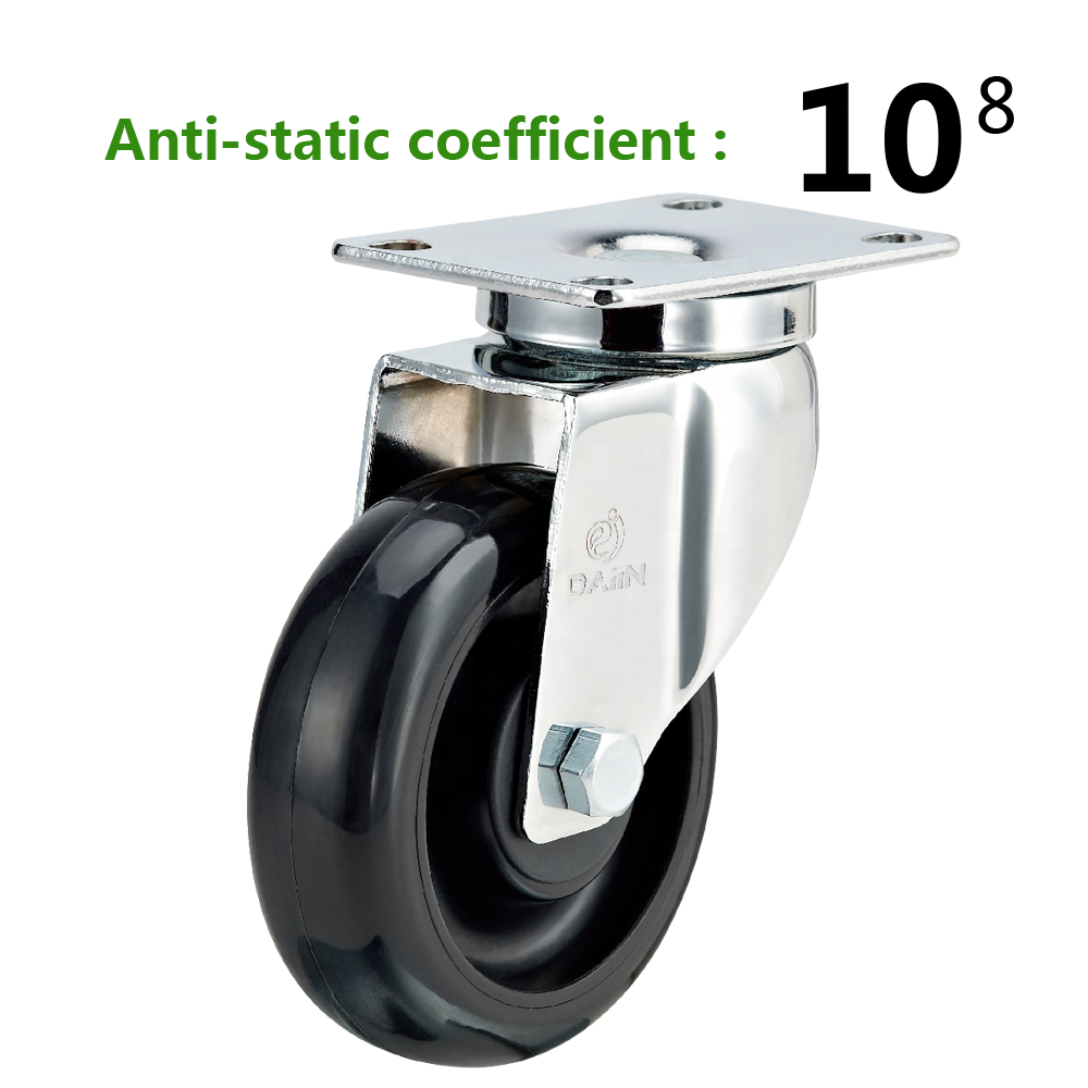 100mm Antistatic Medium Duty Swivel Caster Wheel Top Plate PU ESD Shopping Cart Conductive Magnetic Caster Wheels