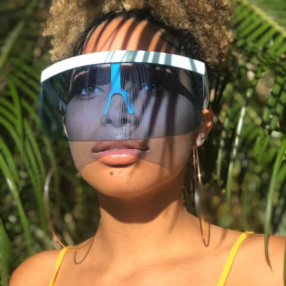 EUGENIA Futuristic Flat Top Mirrored Mono Lens Novelty Shield Visor Oversized Women Eye Visor Sunglasses Custom Shield
