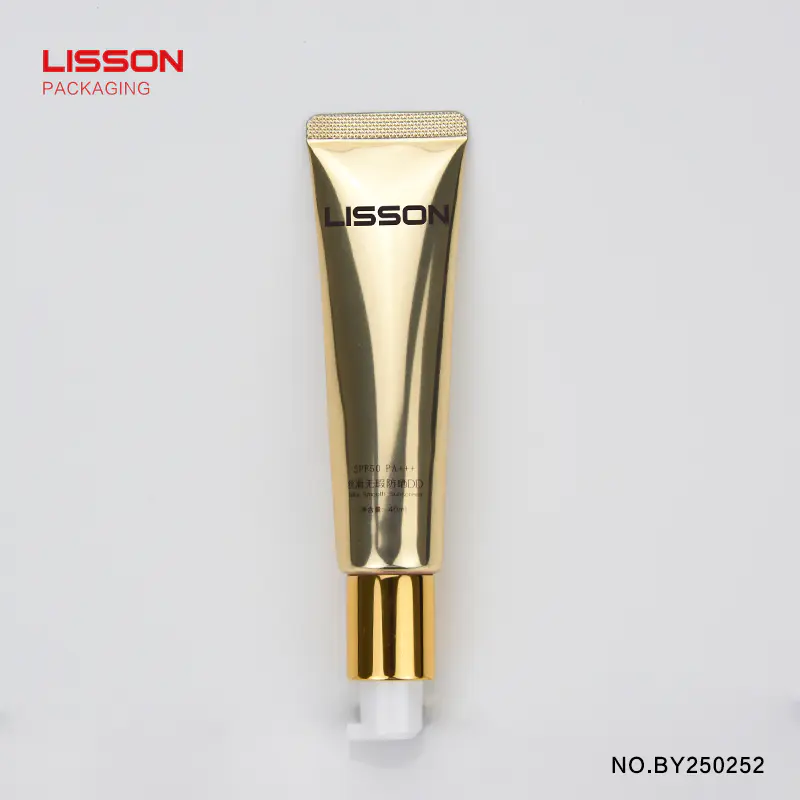 gold airless pump tube container 50ml for sunscreen lotion, toothpaste dispenser tube squeezer