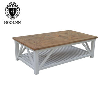 French-style Recycled Wood Sand Base Square Hard Wooden Coffee Table