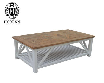 French-style Recycled Wood Sand Base Square Hard Wooden Coffee Table