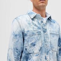 Men's light blue print highlighting denim shirt long sleeve shirt personalized men'sshirt