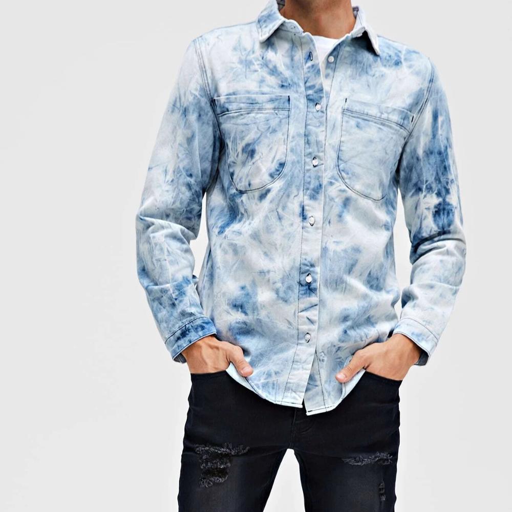 factory wholesale customization Fashion men's slim washed denim shirt