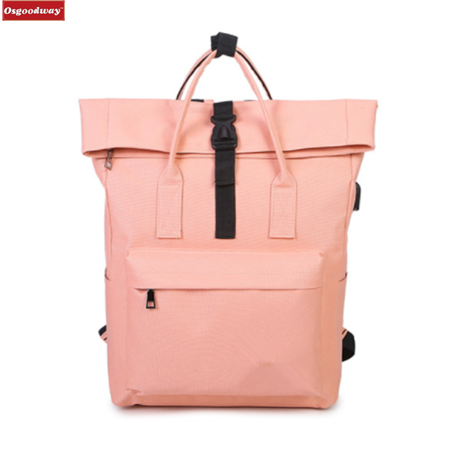 Osgoodway New 2018 Women Girls Backpack USB Charging Nylon School Bags Backpack For Teenagers