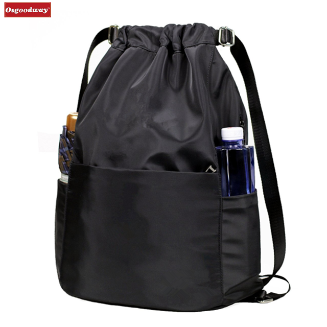 Osgoodway New Products Custom Logo Waterproof Polyester Drawstring Backpack with water bottle holder