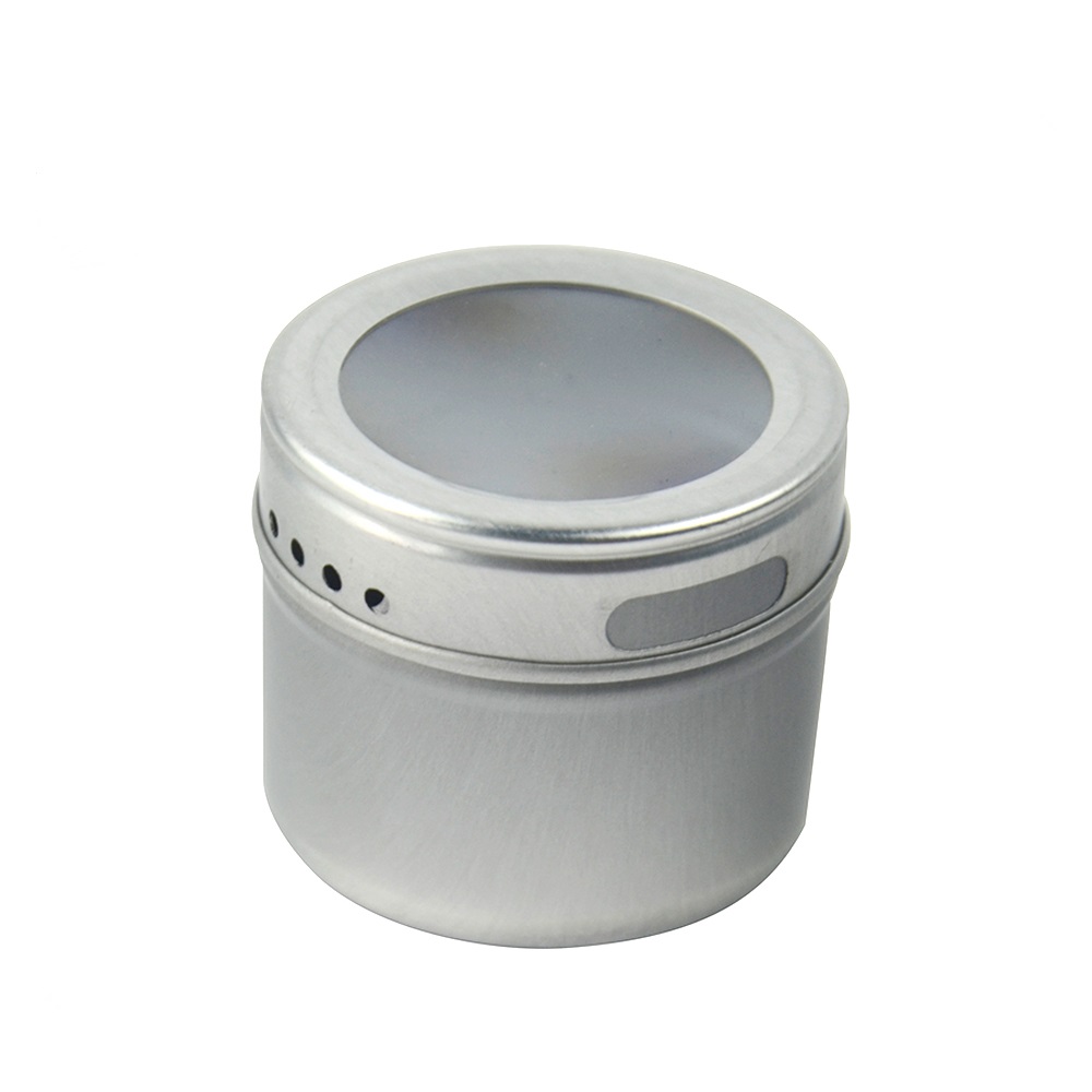 Wholesale magnetic tin can spice jar setkitchen condiment shaker container with PVC window lid