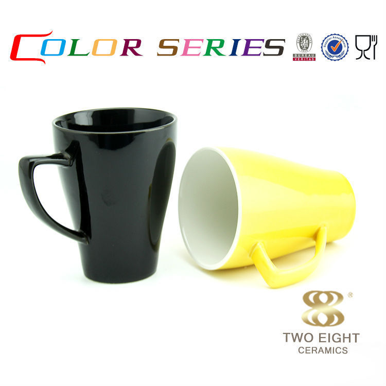 Plain ceramic 16 oz tall black coffee mugs